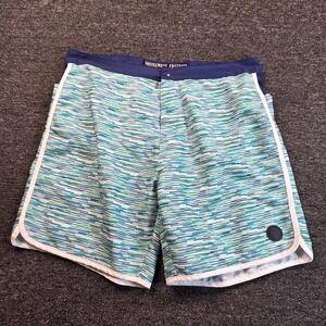 Indigenous Freedom Board Shorts Mens XL Blue Green Abstract Surf Swim Trunks